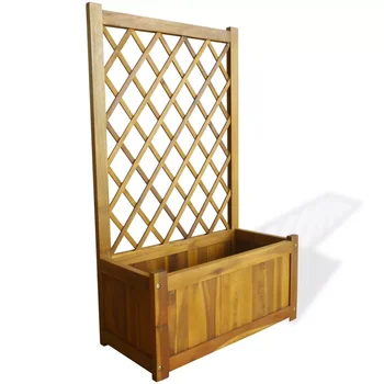 

New Arrival Plant Pot Garden Planter with Trellis Solid Acacia Wood Rectangle Planter Flower Pot Patio Outdoor Gardening Device