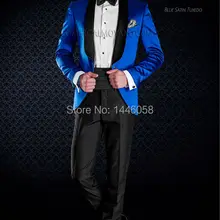 Лидер продаж года Дизайн Черный нагрудные Slim Fit Королевский синий смокинг жениха Костюмы одна кнопка Для мужчин S Пром/партия Смокинги для женихов Нарядные Костюмы для свадьбы для мужчин