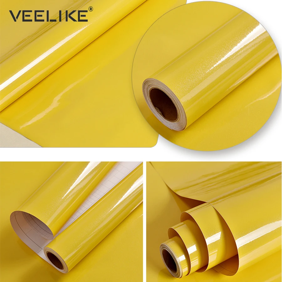Glossy Vinyl Film PVC Waterproof Removable Self Adhesive Wallpaper for Kitchen Cabinets Contact Paper Wall Stickers Home Decor