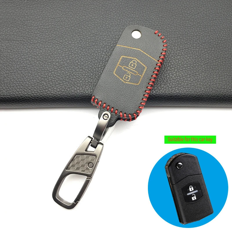 

100% Leather 2 Buttons Remote Car Key Case Fob For Mazda CX-5 CX5 CX-7 CX7 3 2 6 Atenza CX-9/CX9 MX5 Key Case Cover