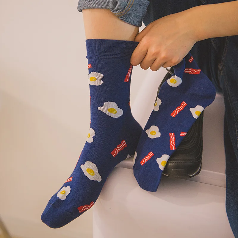 Забавная летучая мышь виниловые пластинки банан Мужчины Женщины Crew носки повседневные Харадзюку платье бизнес дизайнер бренд скейт длинные модные фанки - Цвет: egg socks