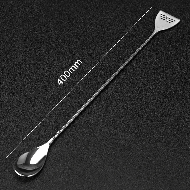40cm Stainless Steel Cocktail Bar Spoon Japanese Style Bartender Bar With Strainer Tail Silver Copper Gold Barware cocktail spoon