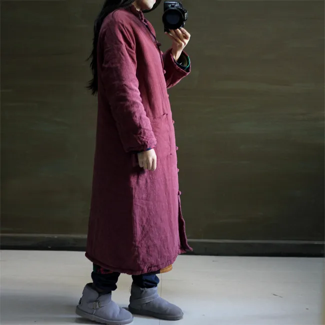 Китайский Стиль зимнее платье из хлопка и льна свободные мягкие халаты, подходит ко всему, утолщенной удлиняется свободные для женщин; Большие размеры Костюмы N324