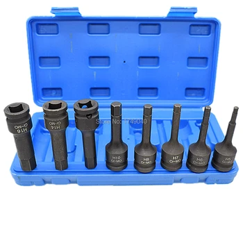 

1/2" Square Drive Hex Bit Impact Socket 8pcs Set Air Impact Hex Bit Cr-Mo 78mm Long Hex Head Socket H5 H6 H7 H8 H10 H12 H14 H16