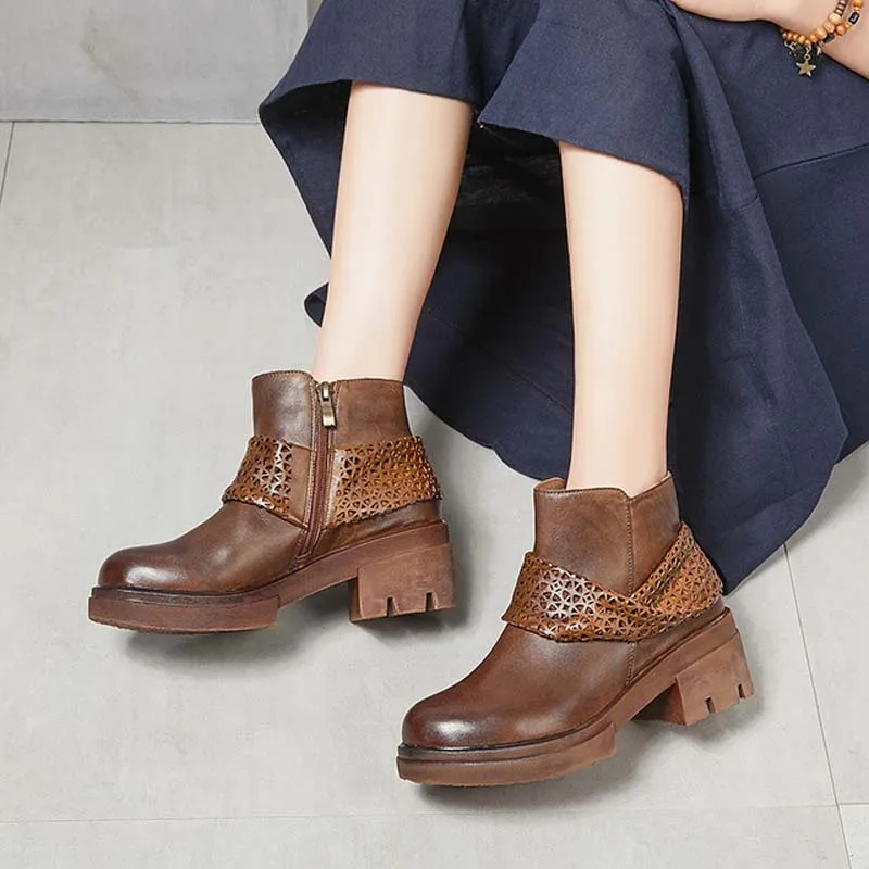 

2018 autumn and winter new boots British style leather boots thick with high-heeled Martin women's boots