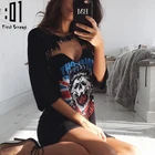 Save 11.98 on Women Skull Printed T-Shirt Dress Casual Choker V Neck Short Sleeve T Shirt Dress 2017 Summer Sexy Hollow Out Beach Club Dresses