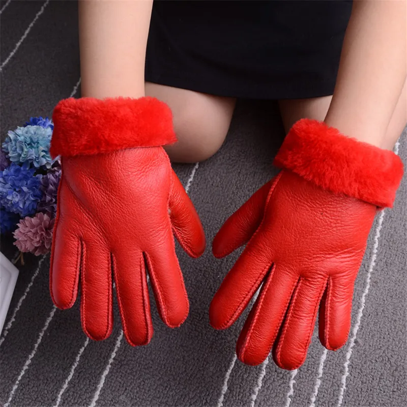 

Wool Leather Gloves For Children Winter Warm Kids 100% Wool Fur Gloves Mittens Natural Sheepskin Gloves for Boys Girls Gift