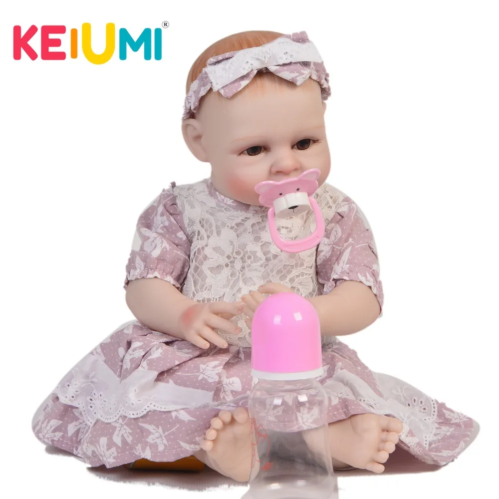 

KEIUMI 45 cm Full Silicone Vinyl Reborn Baby Dolls Girls Realistic Princess 19'' Boneca Reborn bebe DIY Toys For kids Playmates