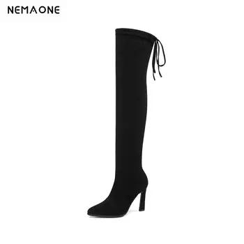 

NEMAONE New Women Over The Knee Boots Lace Up Sexy High Heels Autumn Woman Shoes Winter Women Boots Size 34-43