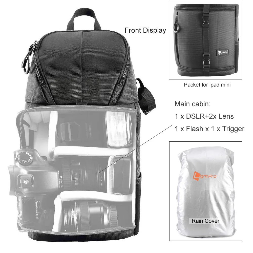 Сумка-слинг для камеры DSLR, сумка через плечо, чехол для фотосъемки, водонепроницаемый, с дождевиком, черные мужские и женские сумки для Canon, Nikon, sony