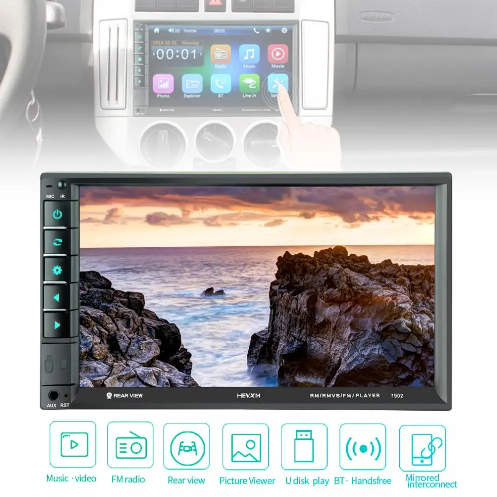 

7 Inch 2 DIN Bluetooth In Dash HD Touch Screen Car Video FM Radio Stereo Player Support Mirror Link Aux In Rear View Camera