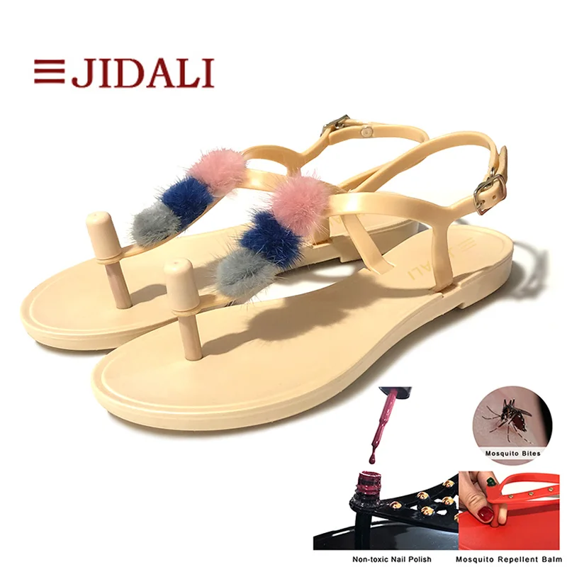 JIDALI/Модная обувь; женские вьетнамки из меха норки; нетоксичный лак для ногтей или Противомоскитный бальзам; Летние сандалии с Т-образным ремешком из ПВХ - Цвет: Mosquito Balm