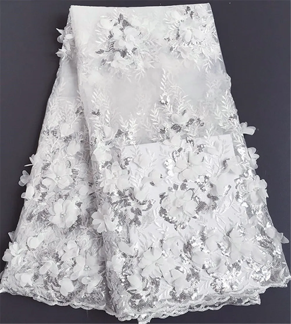 

PanlongHome 3d fabric with pearls Handmade beads spike flower sequins crystal wedding fabric Sequin and embroided bridal cloth