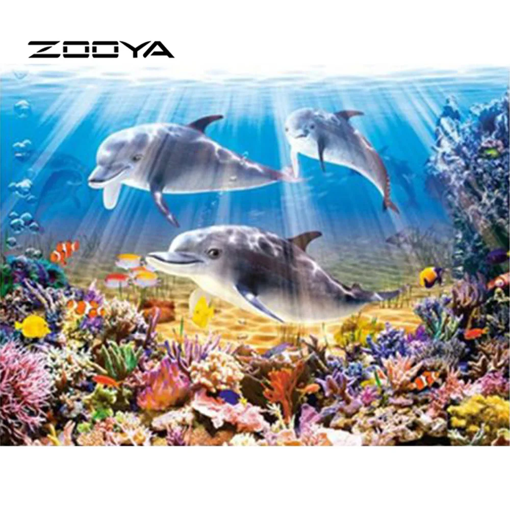 

ZOOYA Diamond Painting Dolphin Diamond Embroidery Full Pack 3D DIY Kits Diamond Mosaic Decorative Rhinestone Needlework RF1867