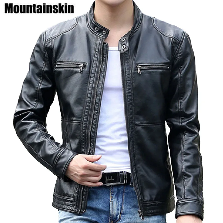 Skup Mountainskin 5XL męskie kurtki skórzane męskie płaszcze ze stójką męskie skóra motocyklowa kurtka Casual Slim odzież marki SA010