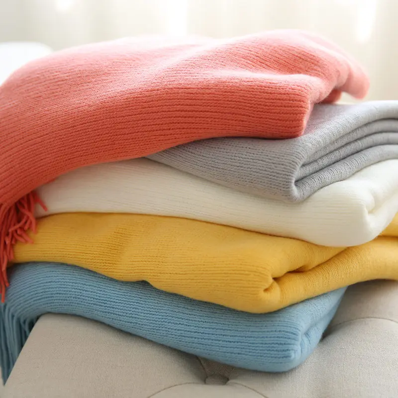 

Casual American Style Cashmere Like Knitted Throw Blankets for Beds Nordic Style Bed Runner Sofa Cover Solid Plaids Home Textile