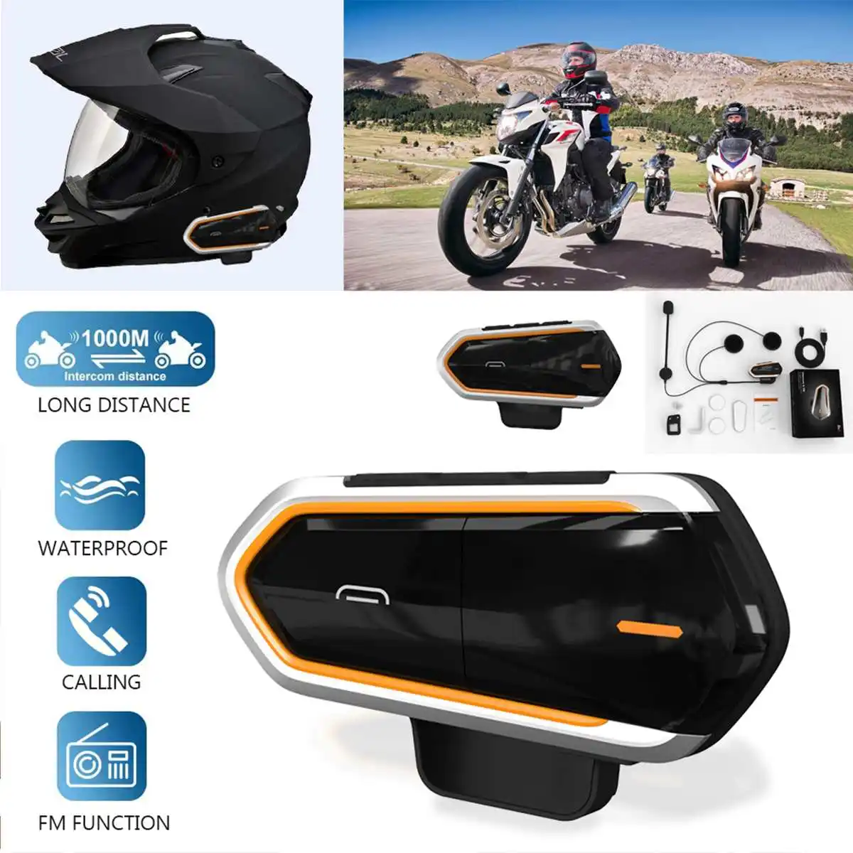 

2019 Newest Motorcycle Helmet intercom bluetooth Headset Waterproof Wireless Interphone Headphone with FM Radio Moto Earphone
