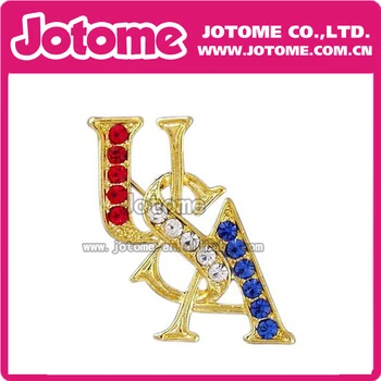 

100pcs/lot 50mm USA Letter Rhinestone Brooch Pin 4th of July Pin Brooch