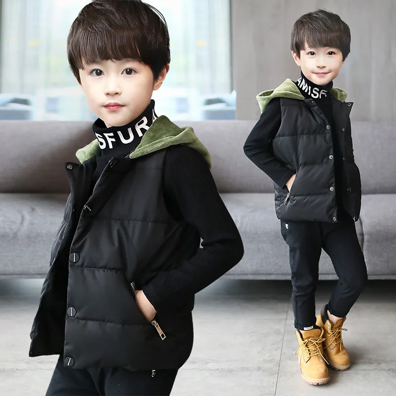 

New Winter Teenager Boys Waistcoat Coats Kids Clothes Warm Hooded Cotton Baby Boys Vest for Age 4-16 Years Old Outerwear Costume