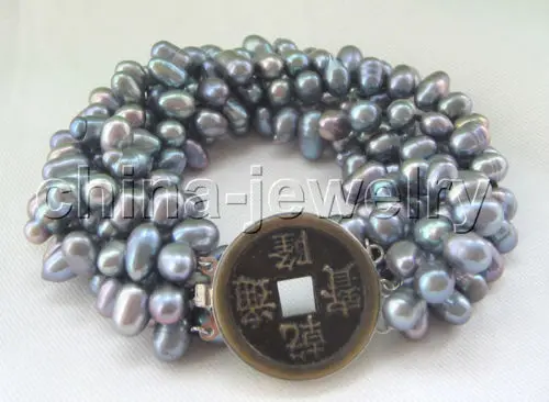 

Beautiful 8" 6row 7-8mm black baroque freshwater pearl bracelet Noble style Natural Fine jewe Fast (D) SHIPPING