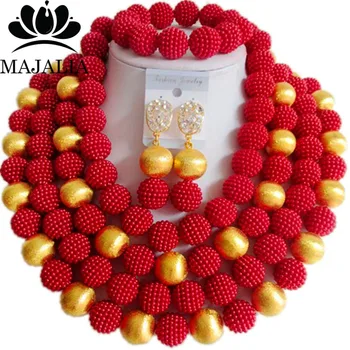 

Fashion african jewelry set red plastic nigerian wedding african beads jewelry set Free shipping Majalia-259