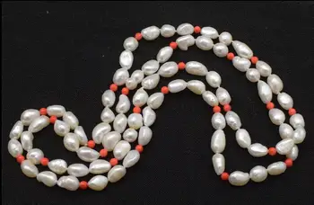 

freshwater pearl white baroque pink coral wholesale nature beads necklace 54"