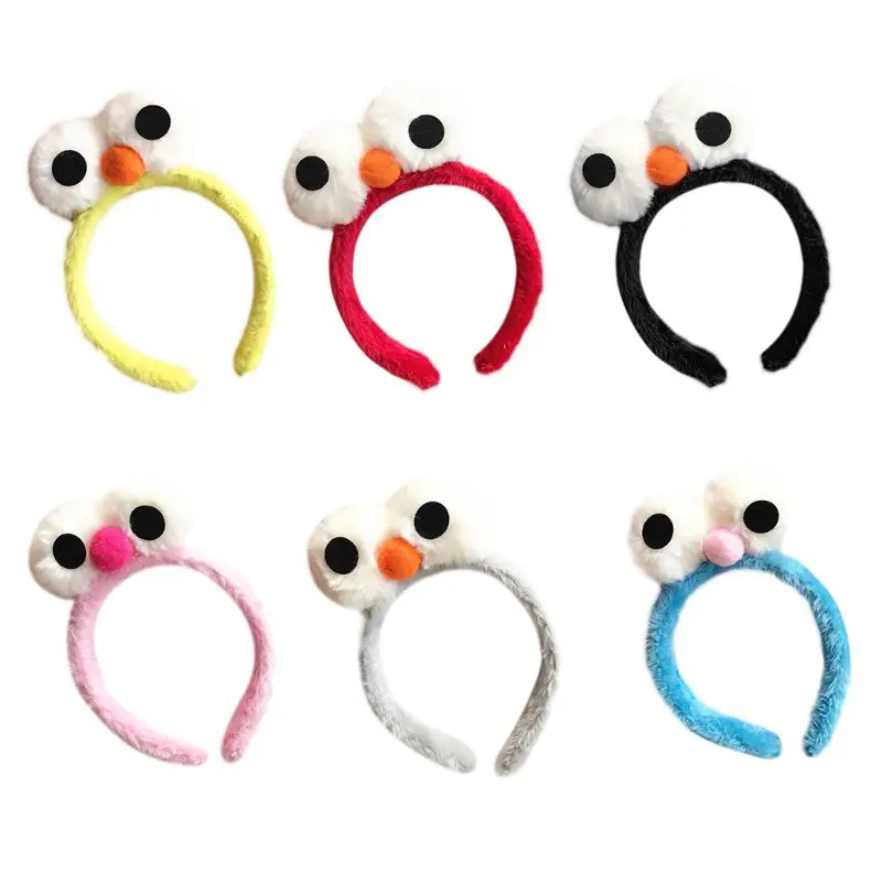 

Women Girls Cute Cartoon Fluffy Big Eyes Orange Nose Headband Coral Velvet Cloth Wrapped Face Cleaning Hair Hoop Party Headwear