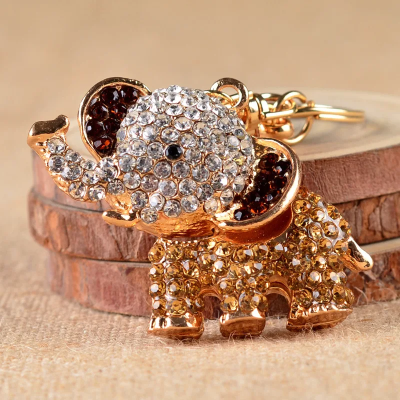 Encantos del bolso lindo amor elefante colgante Rhinestone llavero Charm Metal anillo cubierta Porta Chiavi Cubre Llaves