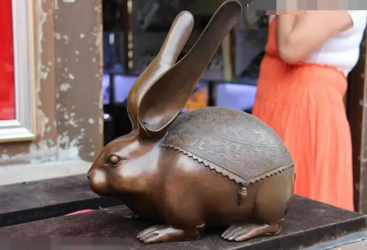 

S6942 Mark Pure Copper Bronze FengShui Money wealth blessing lovely hare rabbit Statue D0318