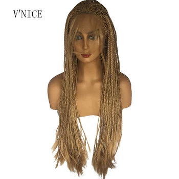 

Natural Long Honey Blonde Wig with Baby HairHeat Resistant Fiber Synthetic Lace Front Braid Wig Braided Box Braids Wig 27 color