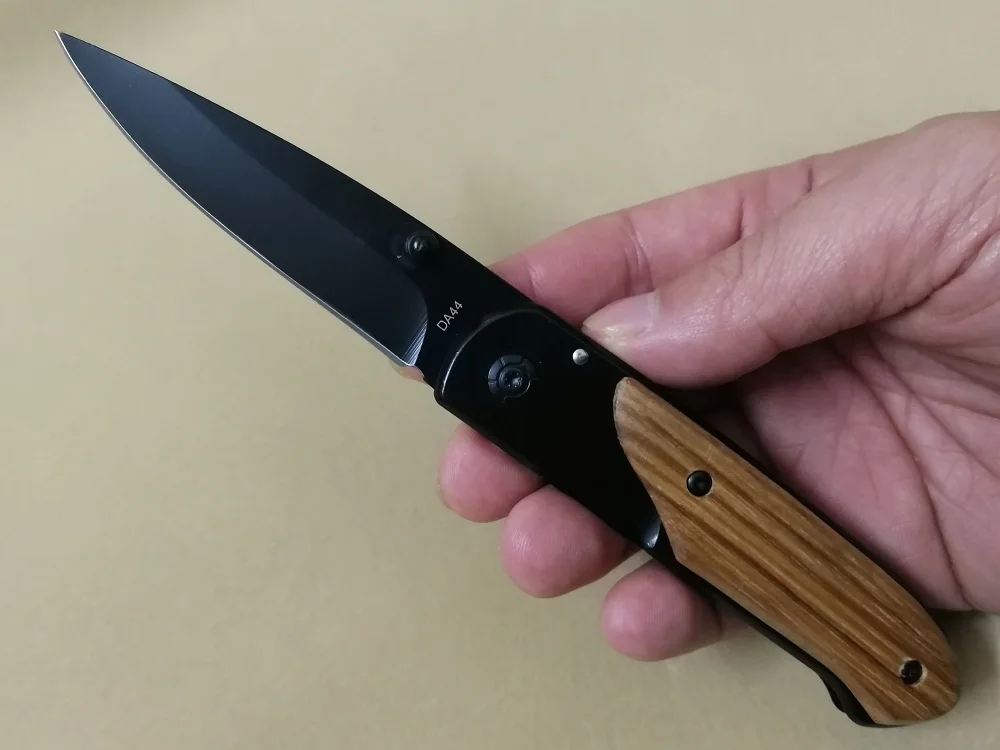 

Grady Fung GFDA44 Folding Knife Steel + Wood Handle Black Blade Knife Pocket EDC Tools Keychain Tactical Knifes Fish Camping