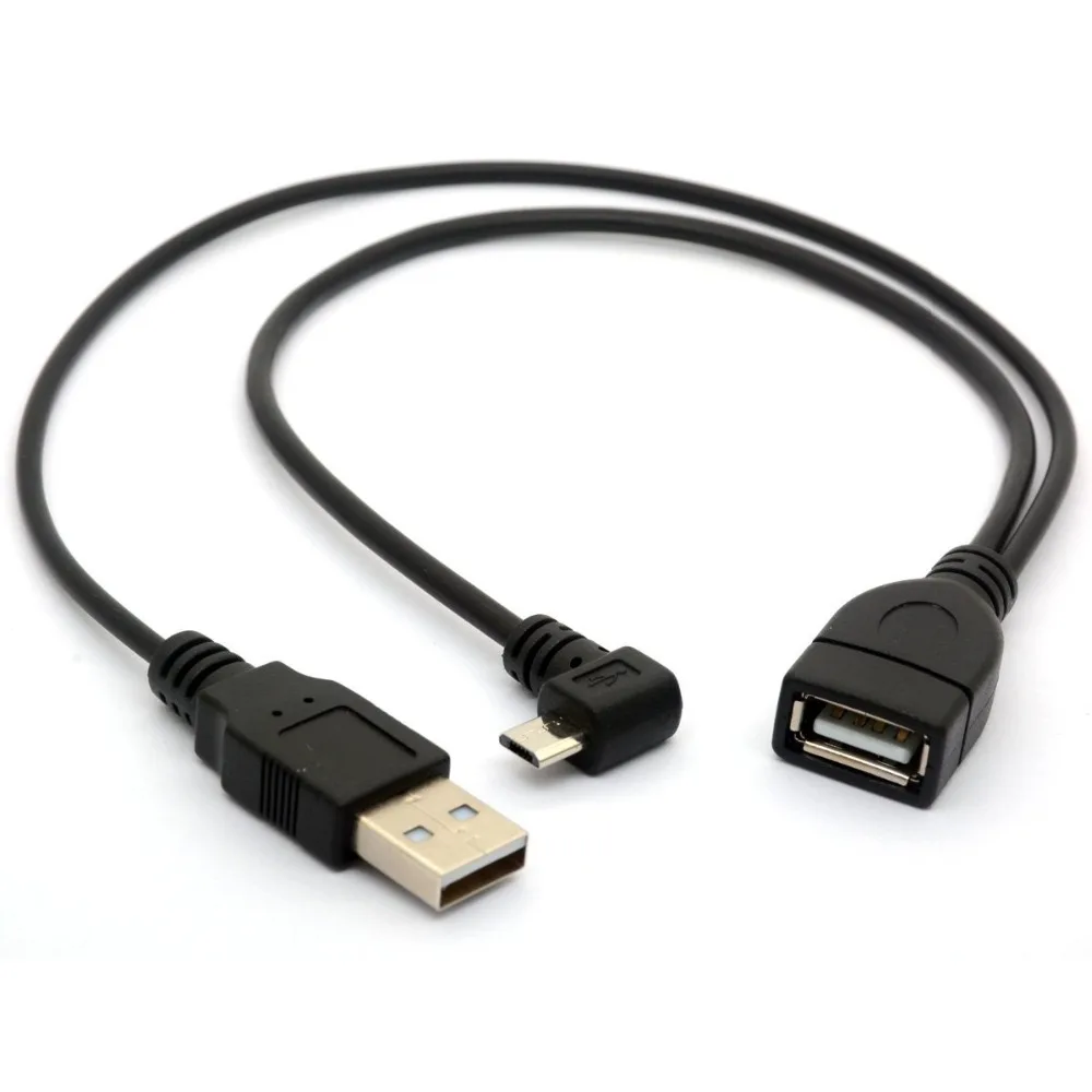 90 درجة بزاوية المصغّر USB الذكور إلى USB الإناث المضيف كابل otg مع USB الطاقة محسن مهايئ توزيع Y الفاصل