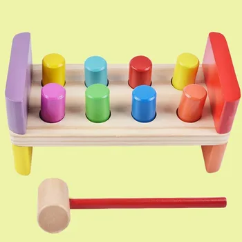 

Baby Colorful Wooden Beat Toys With Hammer Kids Preschool Toys Multifunctional Tool Maintenance Box Baby Nut Combination