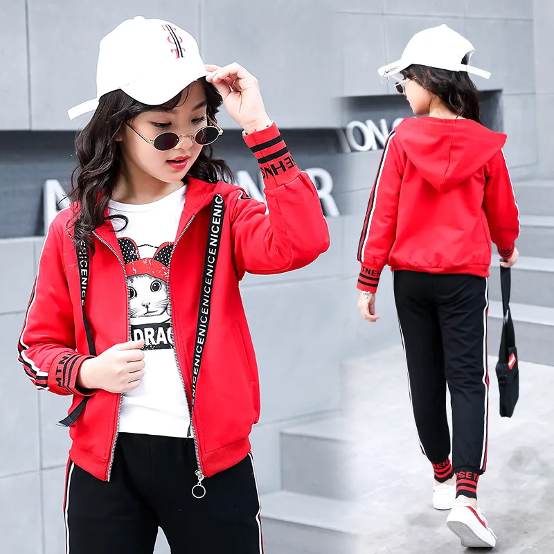 Комплект одежды для девочек Осенние повседневные толстовки с капюшоном на