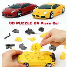 Puzzle carro 3D 64 peça Do Carro 1:32 DIY Kits Modelo de Construção de CRISTAL quebra-cabeças Engraçado Educacional Veículo Pintado de Amarelo e Vermelho brinquedos