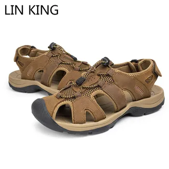 

LIN KING Summer Shoes Men Sandals Plus Size Genuine Leather Casual Shoes Top Quality Outdoor Beach Sandals Roman Sports Shoes
