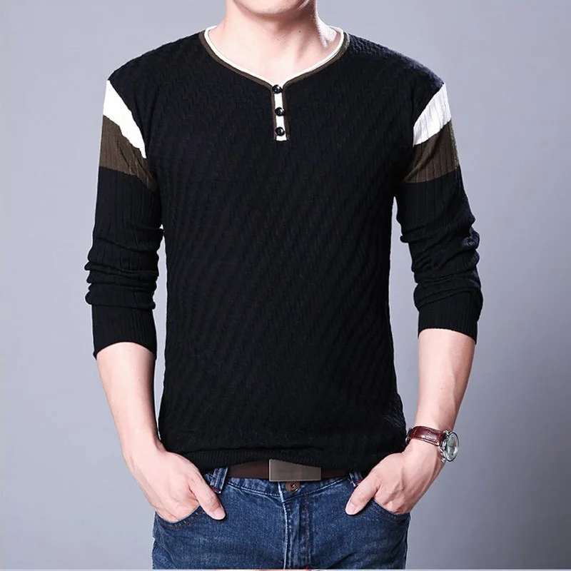 Зимний мужской модный брендовый свитер мужской Повседневный свитер с v-образным вырезом Мужской теплый пуловер узкий мужской вязаный свитер 5M09 - Цвет: Black