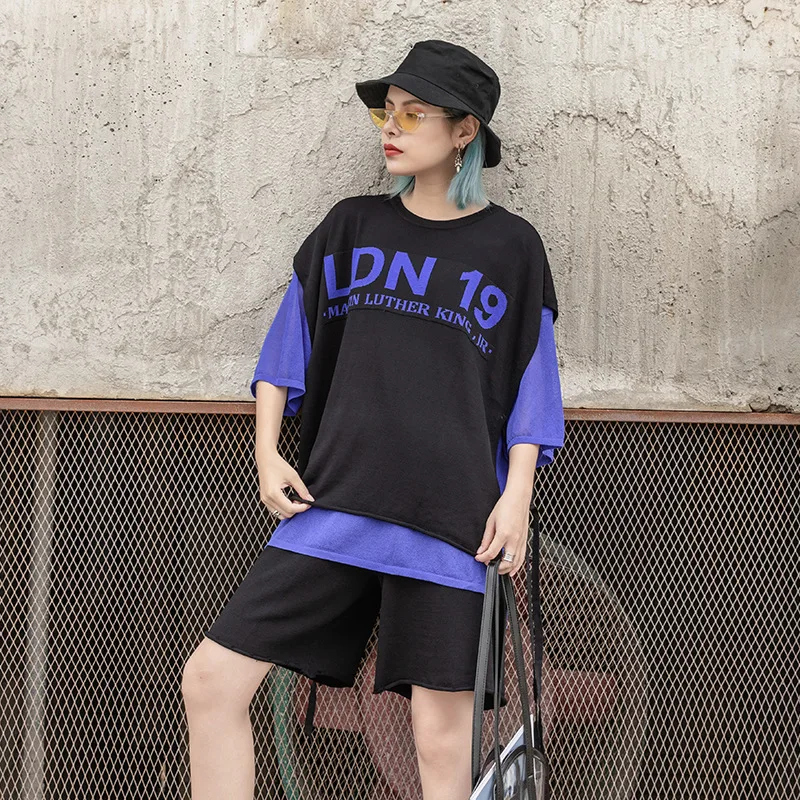 Для женщин Мода комплект из 3 предметов наряды футболка + жилет летние женские шорты короткий рукав Свободные Повседневное уличная хип хоп
