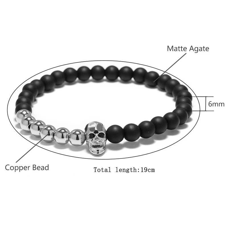 Mens Gothic Skull Bracelet Onyx Stone Zirconia
