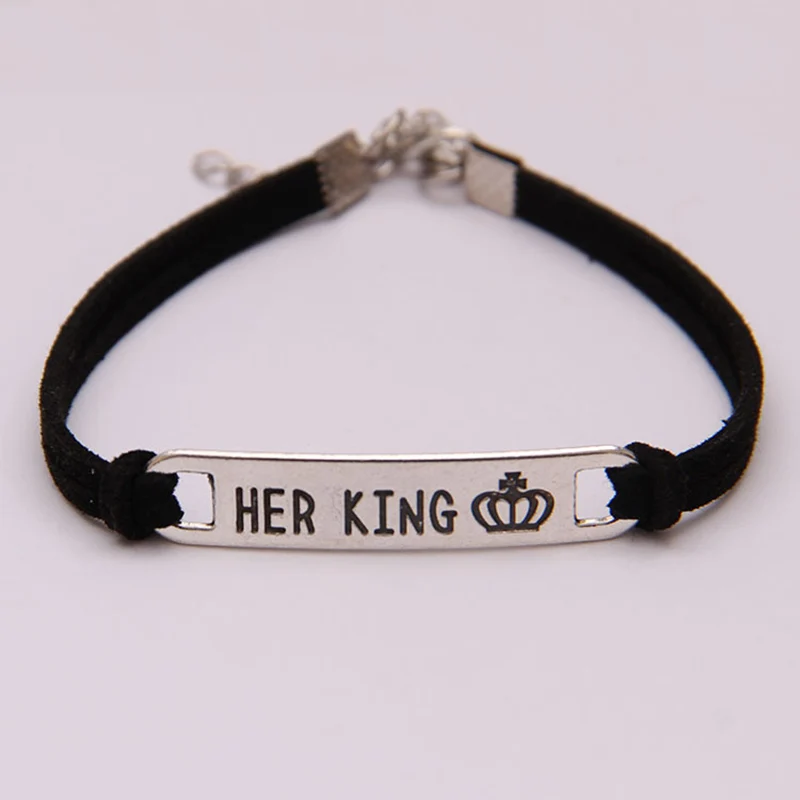 LISTE&LUKE Newly 2Pcs Matching Set His Queen Her King Alloy Couple Bracelet Jewelry Gift Charm Jewelry