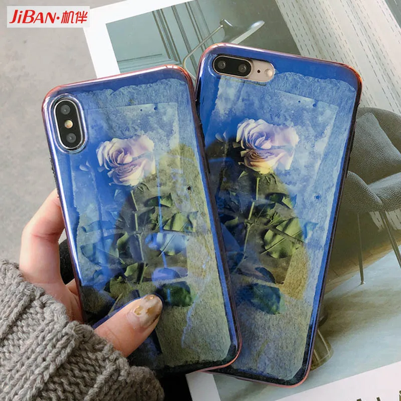 JIBAN Новый Blu-Ray ретро розы телефона чехол для Apple iphone 6plus X 6s плюс 7 P 8 задняя крышка