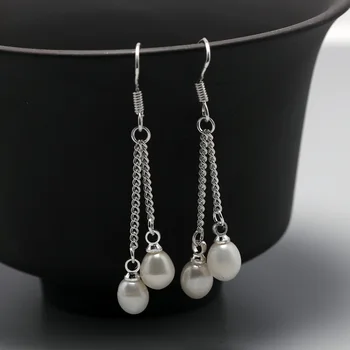 

Natural Pearl Drop Earrings Oval Shape Bright Long Tassel Earrings For Women 925 Sterling Silver Hooks Fine Jewelry