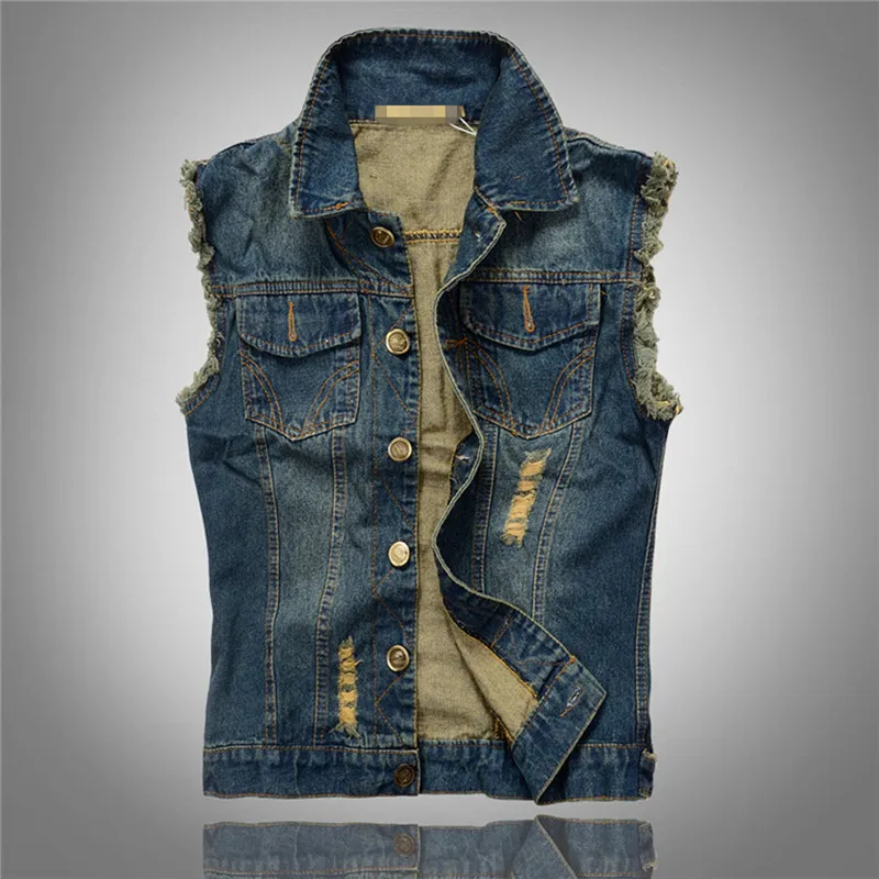 

2019 Hot Sales Ripped Jean Jacket Mens Denim Vest Plus Size M - 6XL Jeans Waistcoat Men Cowboy Brand Sleeveless Jacket Male
