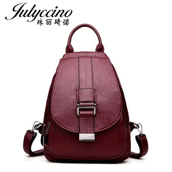 

JULYCCINO High Quality Leather Women Backpacks School Backpack For Teenager Girl Fashion Multifunction Women Rucksack mochila