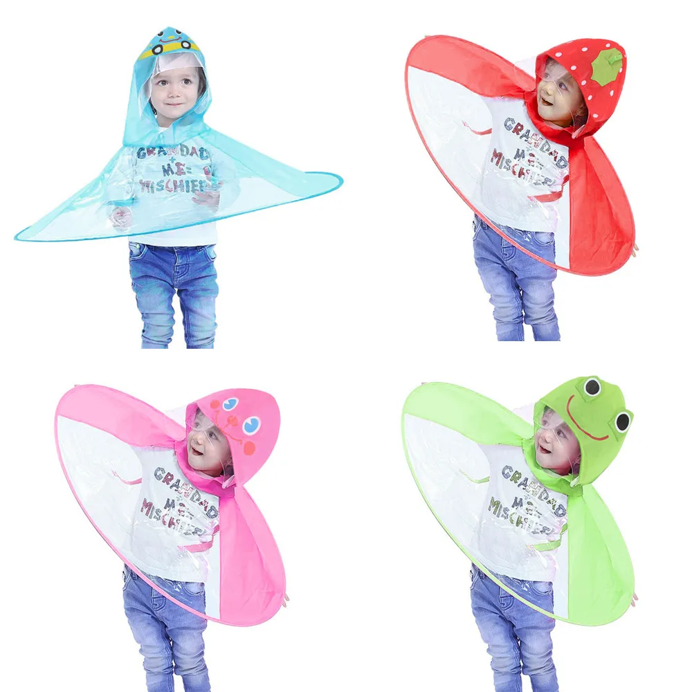 

2019 Cute Rain Coat UFO Children Umbrella Hat Magical Hands Free Raincoat High Quality PVC Children Raincoat