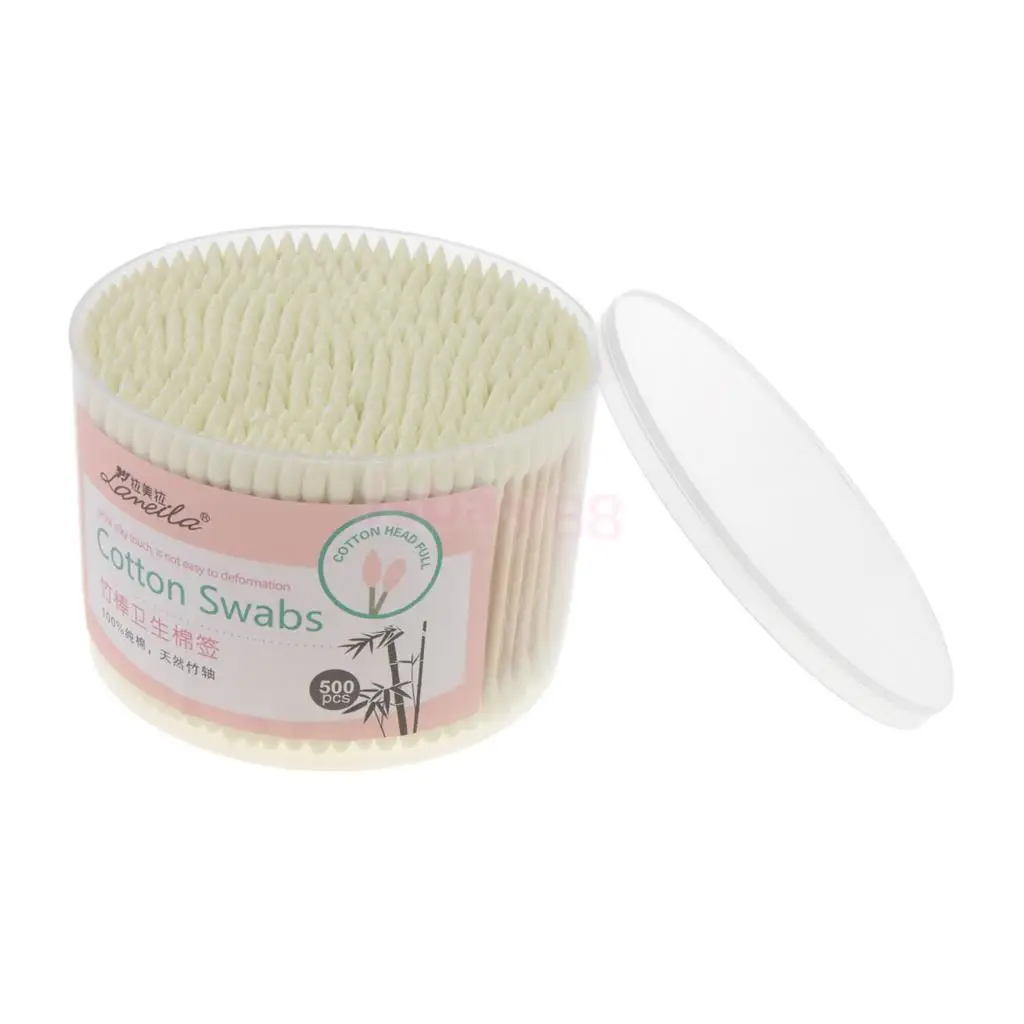 500 Pcs/Box Double Head  /Pointed Tips Makeup Cotton Swab Buds Ear Cleaning Tool Sturdy Wooden Handle