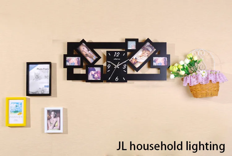 New Black Multi Picture Photo Frame Wall Clock 6