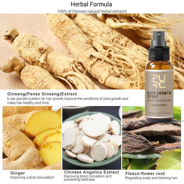 PURC gingembre produits de croissance des cheveux à croissance rapide Spray traitement du cuir chevelu huile beauté soins capillaires pour hommes femmes 30ml