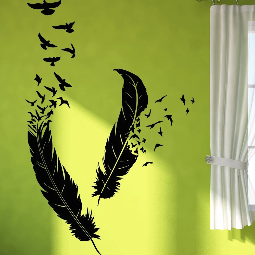 

POOMOO Wall Sticker Hot Sell Wholesale Wall Sticker Birds Flying of Feather Beautiful Cool Decor for your Bedroom