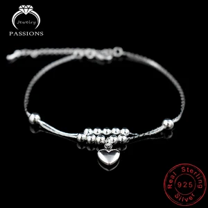 Новинка, модный ножной браслет, 925 пробы, женские Серебряные ножные браслеты, браслет на цепочке для женщин, кулон в виде сердца, ювелирные изделия - изображение